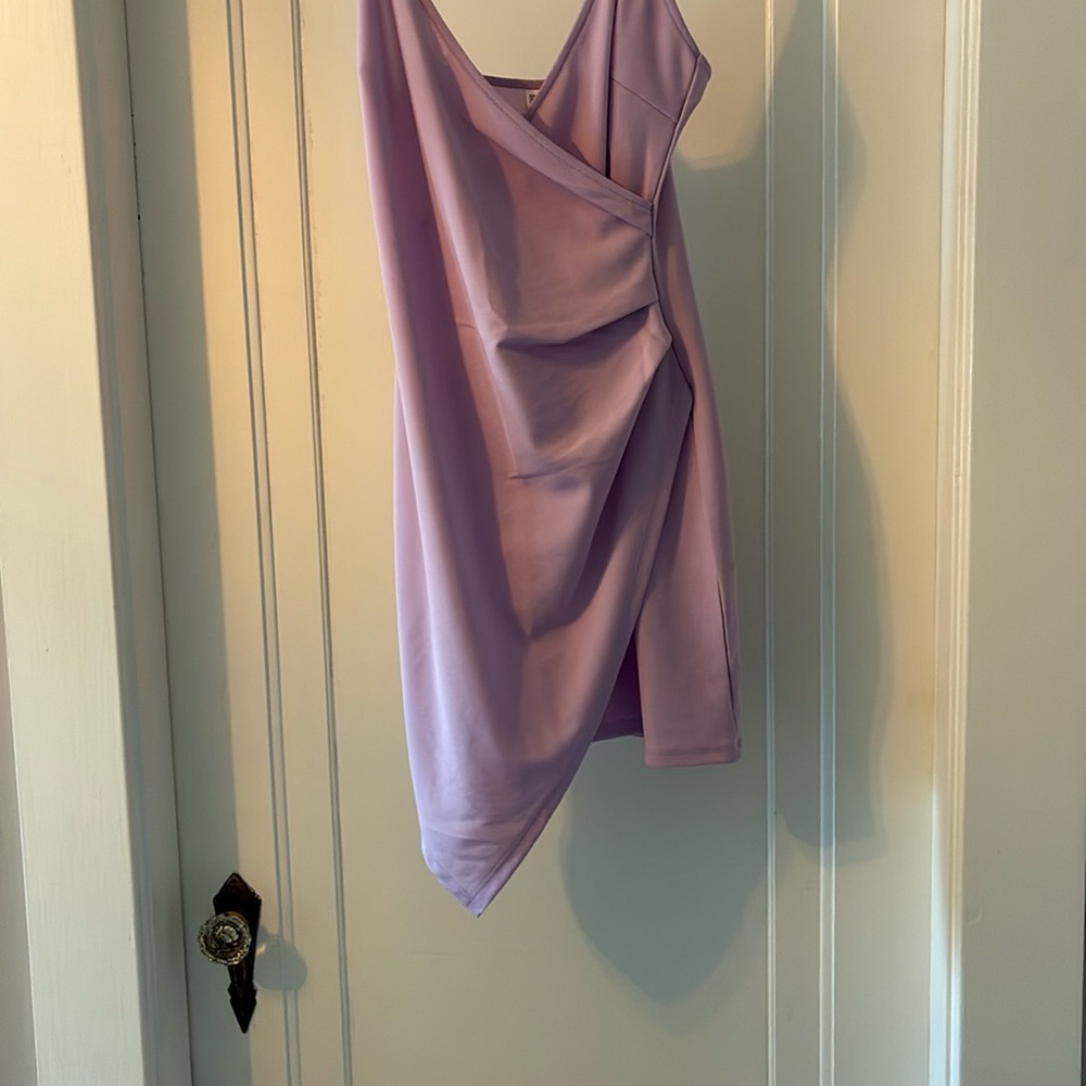 Purple Asymmetrical Ruched Slip Dress - Picture 2 of 2